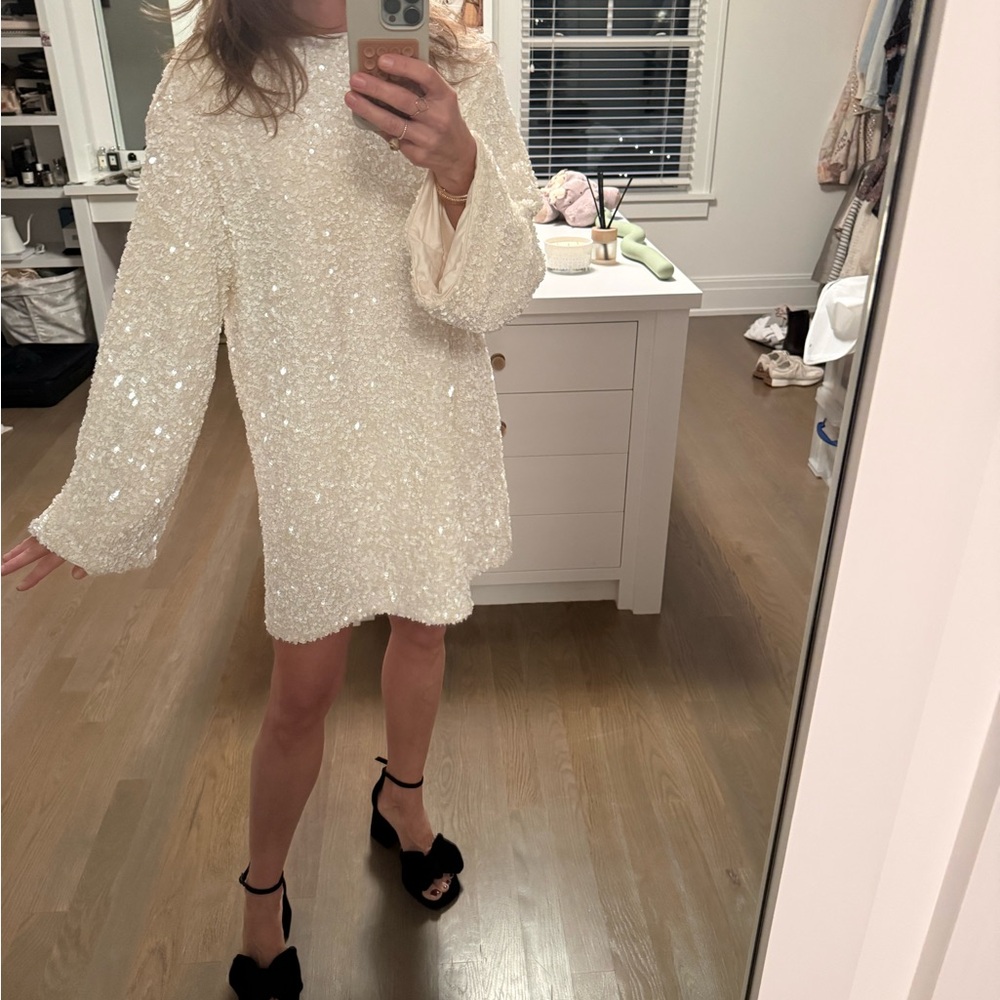 H&M Sparkling Cream Sequin Mini Dress